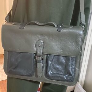 Ted Baker London- Olive Green Leather Work Satchel/Crossbody